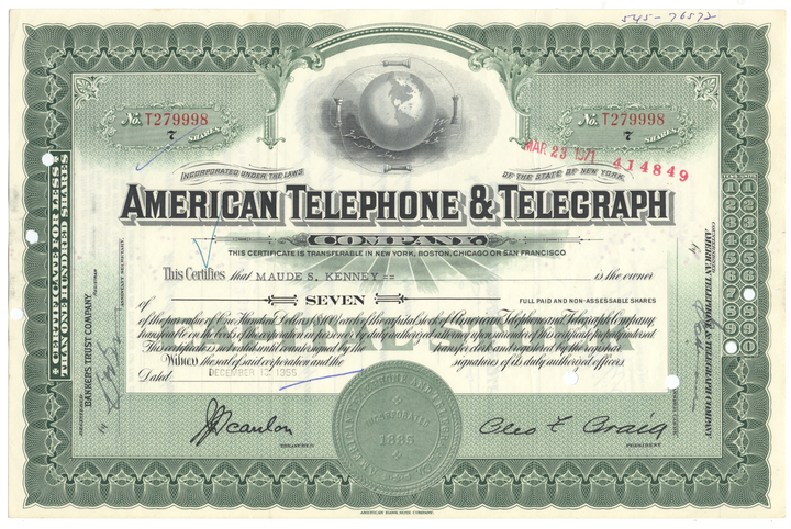 American Telephone & Telegraph Company Stock Certificate