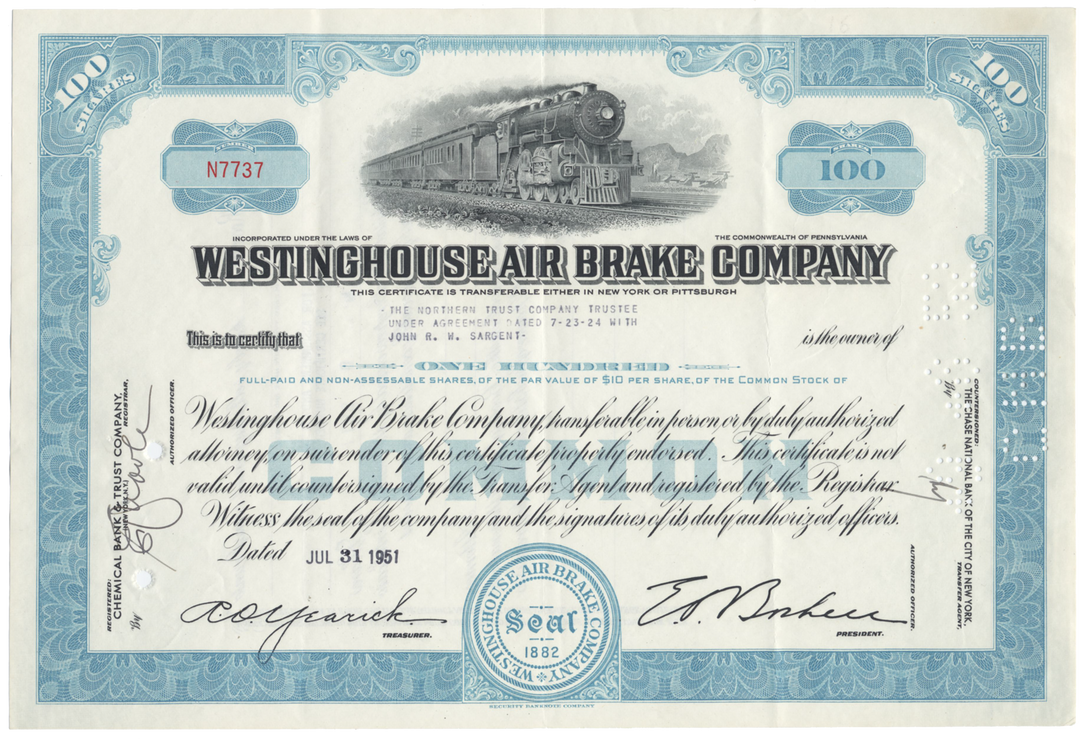 Westinghouse Air Brake Company Stock Certificate