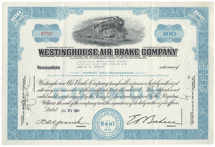 Westinghouse Air Brake Company Stock Certificate