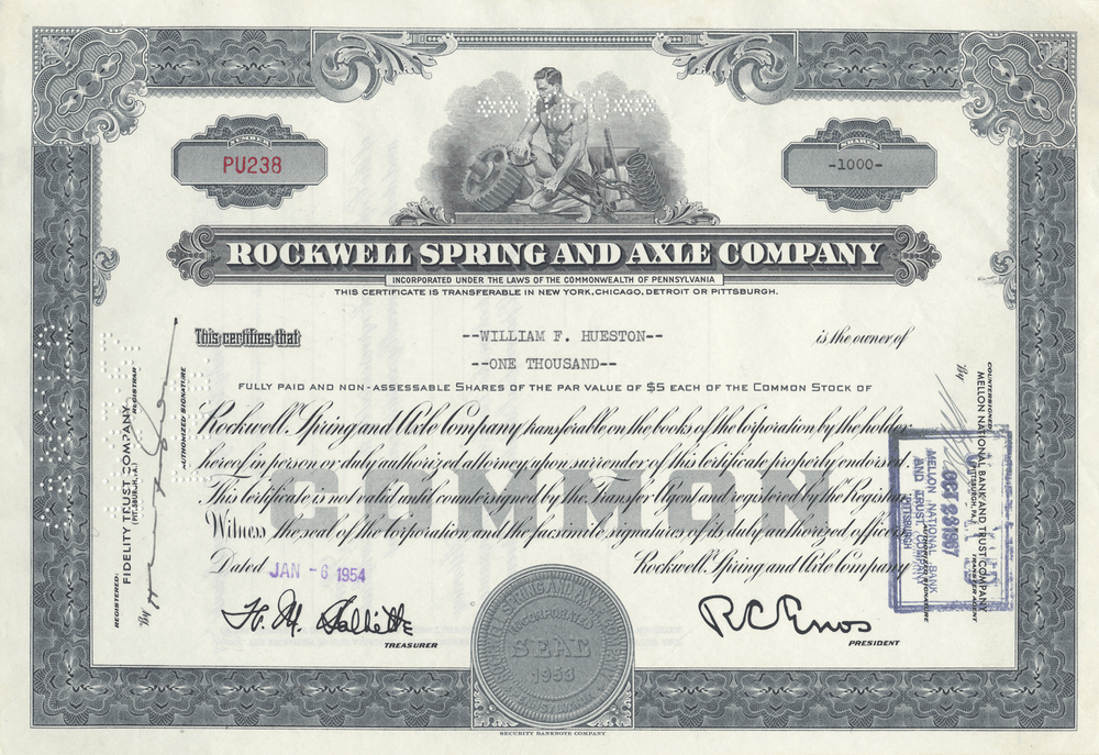 Rockwell Spring and Axle Company Stock Certificate