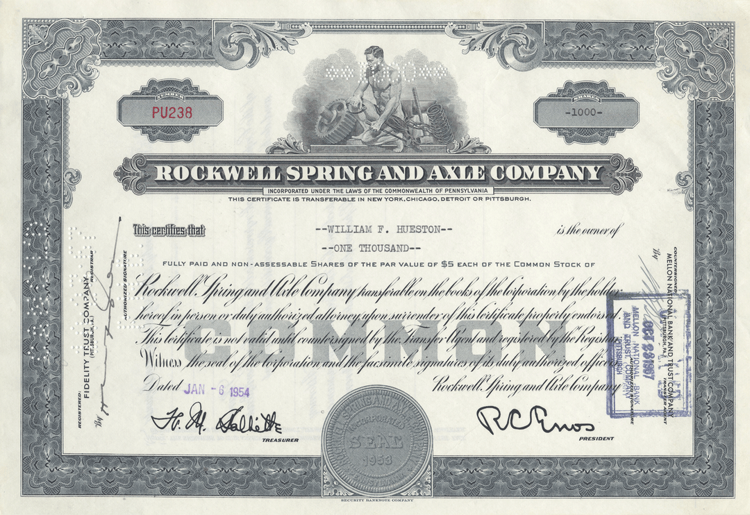 Rockwell Spring and Axle Company Stock Certificate