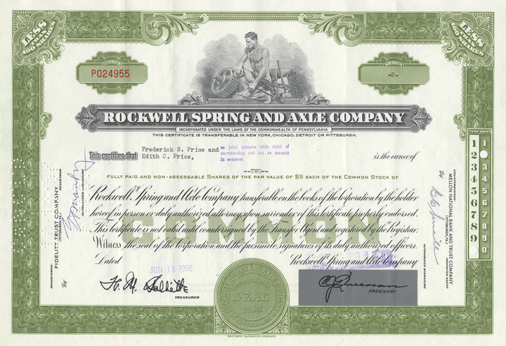 Rockwell Spring and Axle Company Stock Certificate