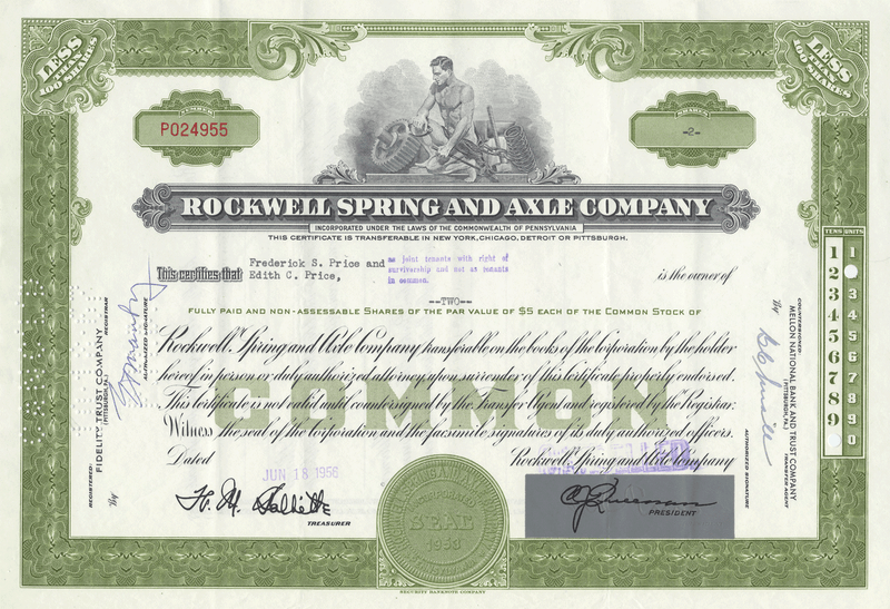 Rockwell Spring and Axle Company Stock Certificate