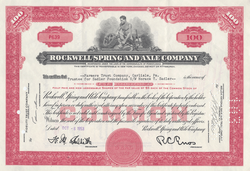 Rockwell Spring and Axle Company Stock Certificate