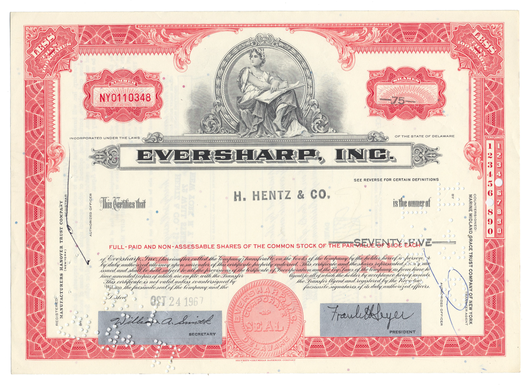 Eversharp, Inc. Stock Certificate