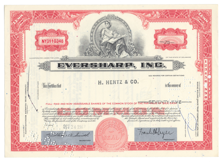 Eversharp, Inc. Stock Certificate