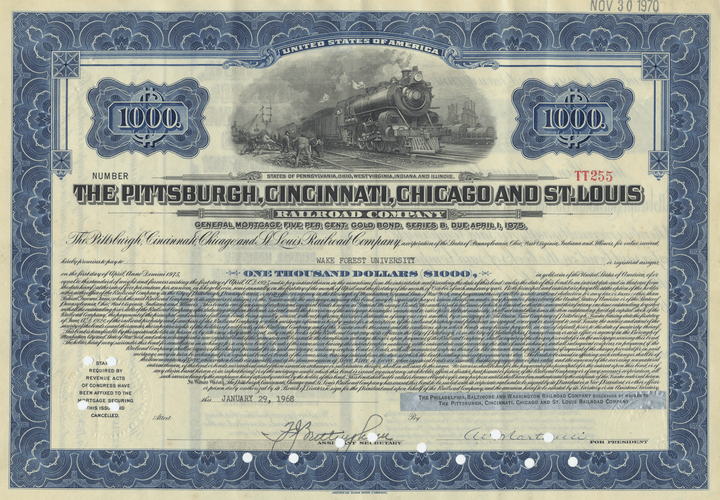 Pittsburgh, Cincinnati, Chicago and St. Louis Railroad Company Bond Certificate