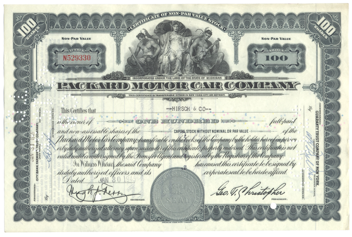 Packard Motor Car Company Stock Certificate