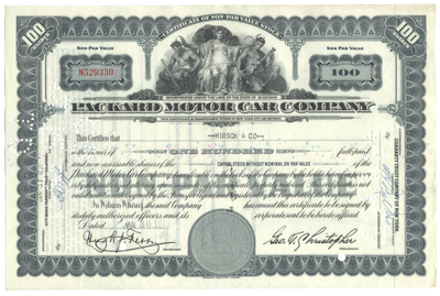 Packard Motor Car Company Stock Certificate