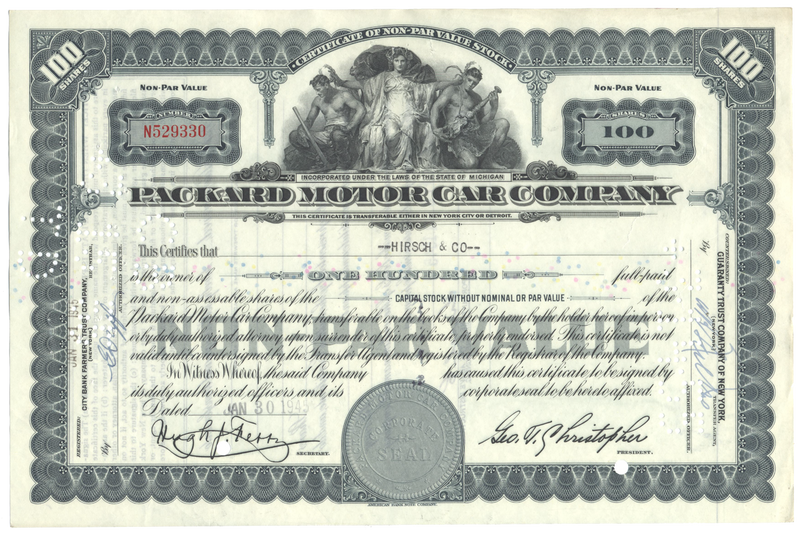 Packard Motor Car Company Stock Certificate