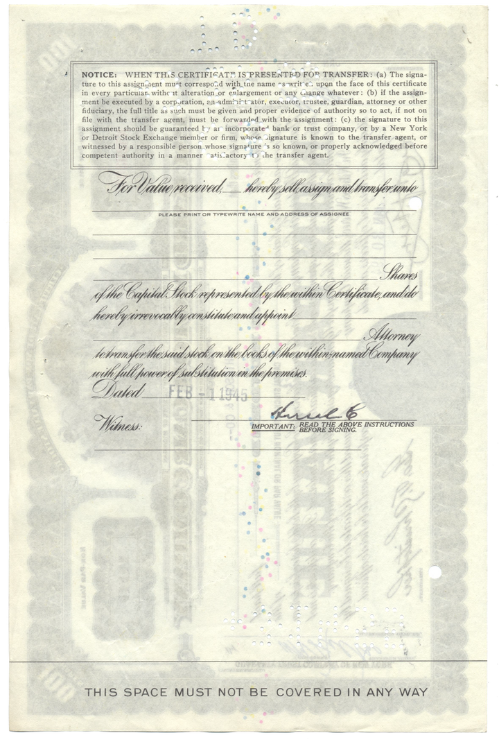 Packard Motor Car Company Stock Certificate