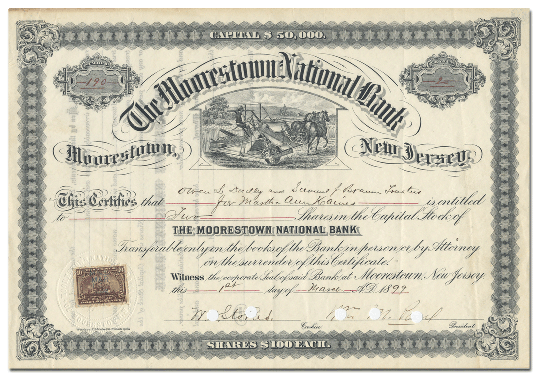 Moorestown National Bank Stock Certificate