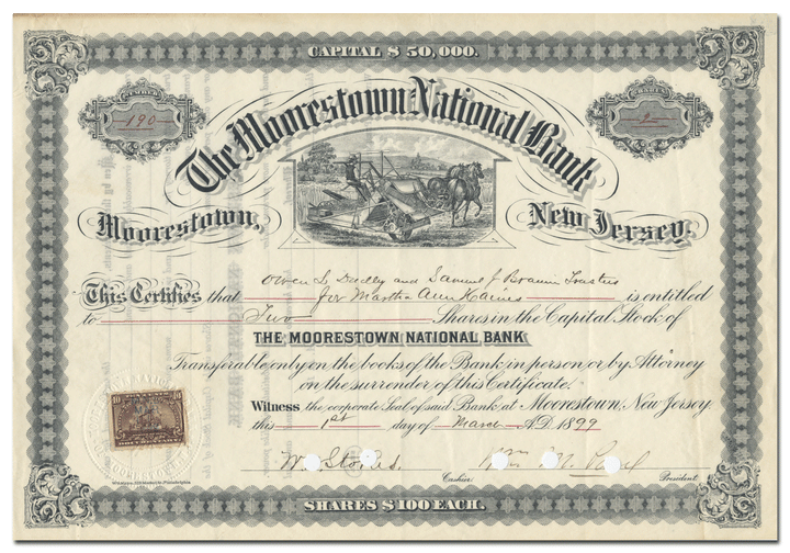 Moorestown National Bank Stock Certificate