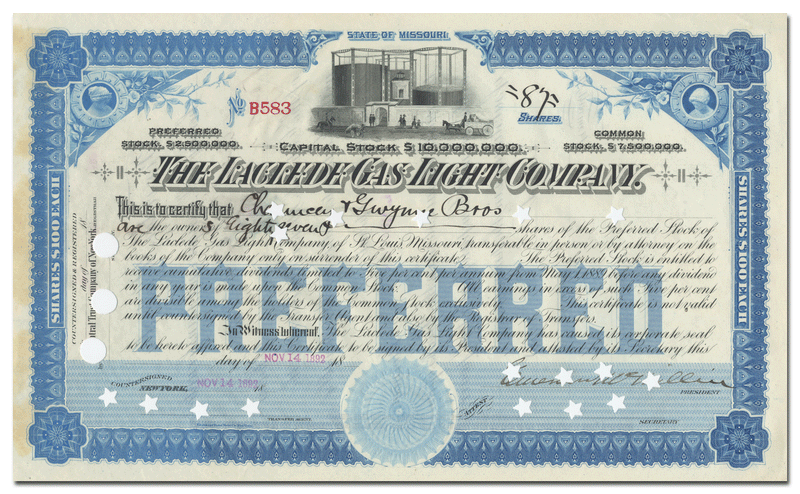 Laclede Gas Light Company Stock Certificate