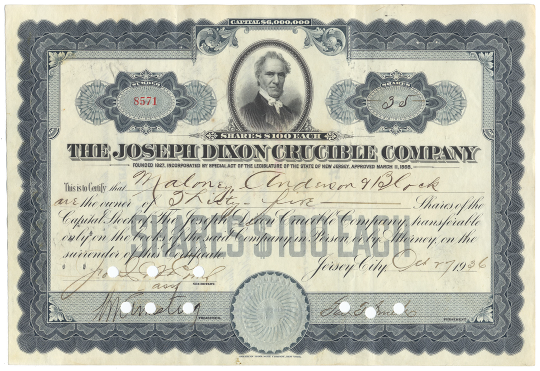 Joseph Dixon Crucible Company Stock Certificate