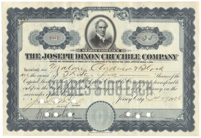 Joseph Dixon Crucible Company Stock Certificate
