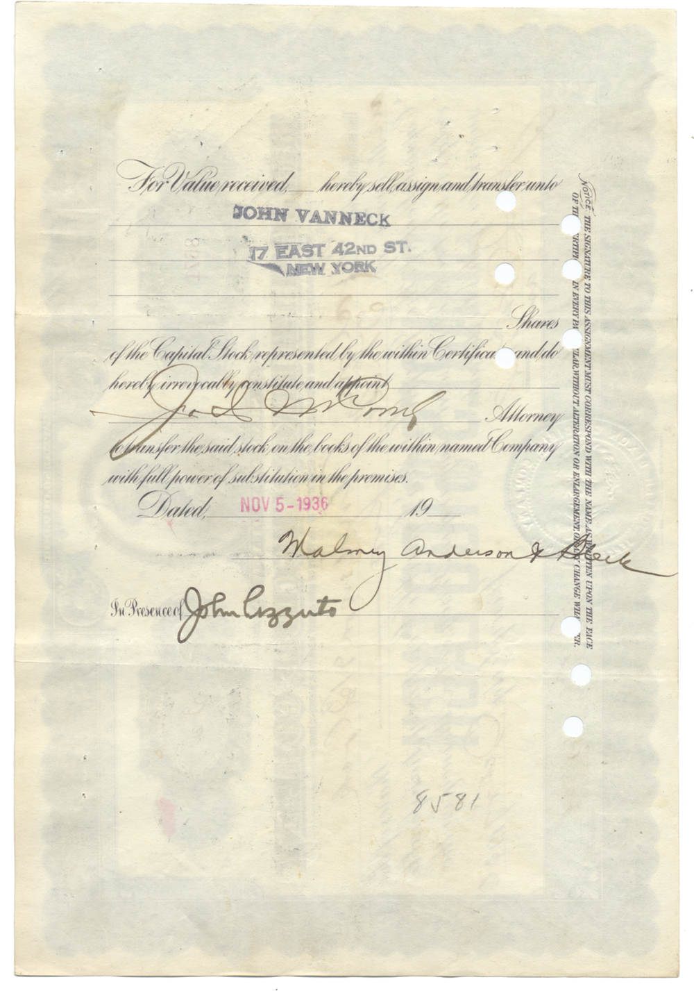 Joseph Dixon Crucible Company Stock Certificate