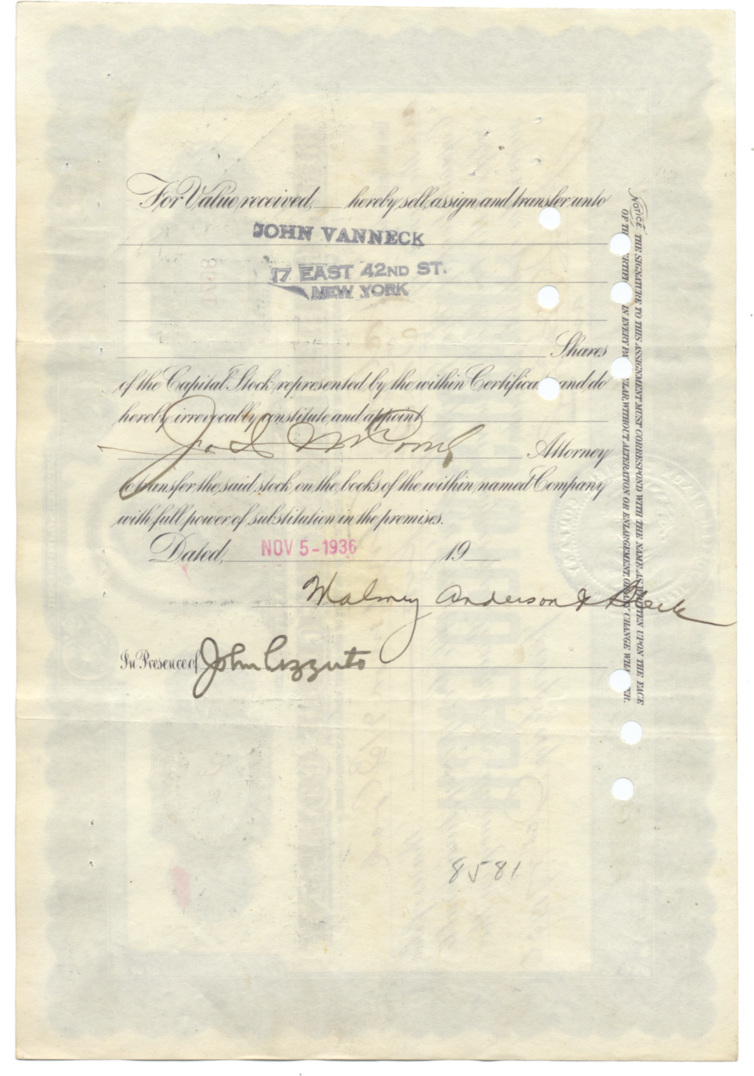 Joseph Dixon Crucible Company Stock Certificate