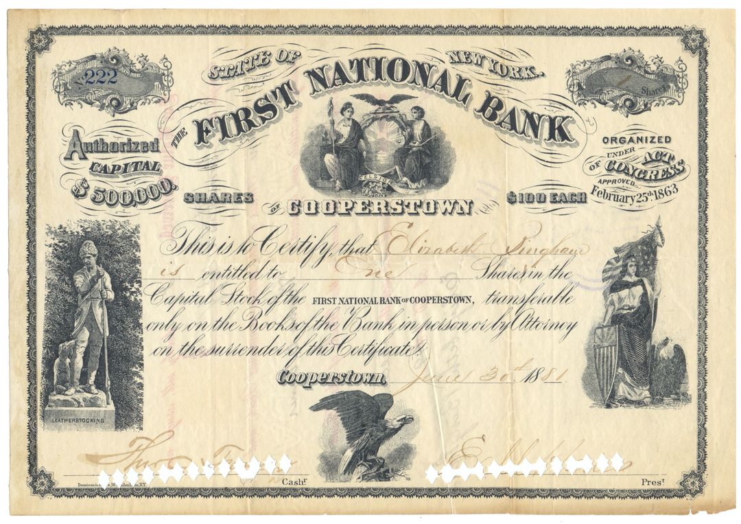 First National Bank of Cooperstown Stock Certificate