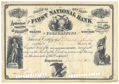 First National Bank of Cooperstown Stock Certificate