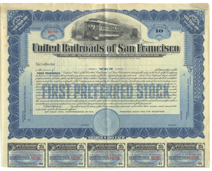 United Railroads of San Francisco Stock Certificate