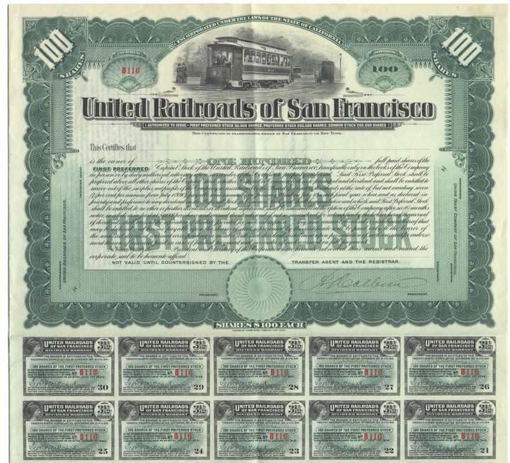 United Railroads of San Francisco Stock Certificate