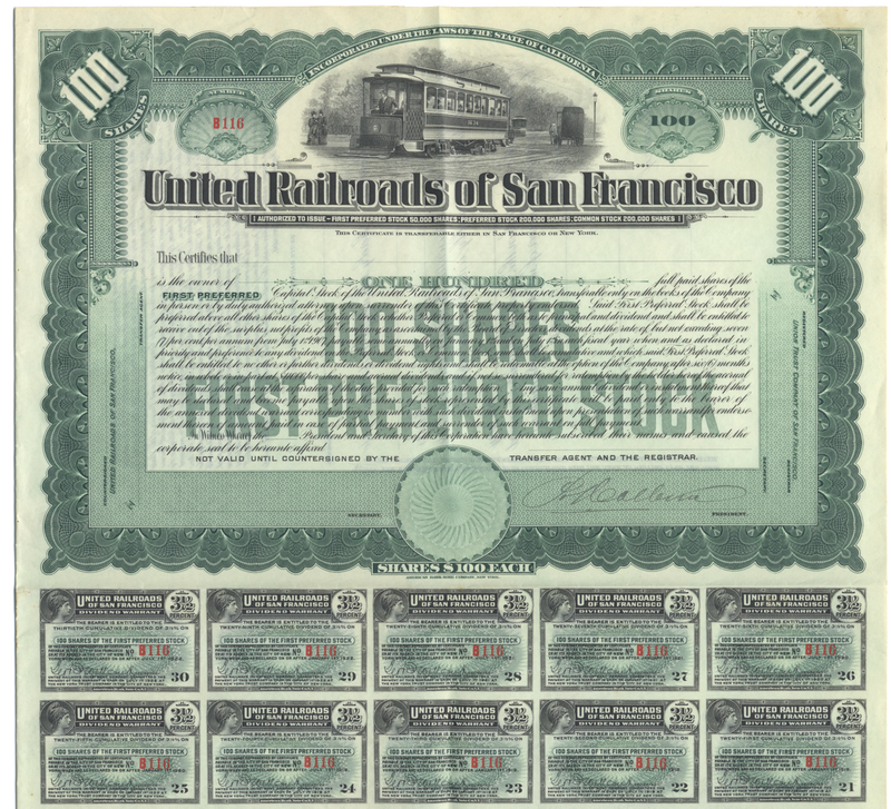 United Railroads of San Francisco Stock Certificate