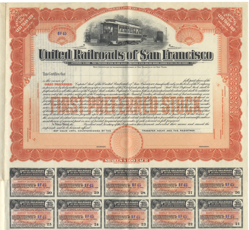 United Railroads of San Francisco Stock Certificate