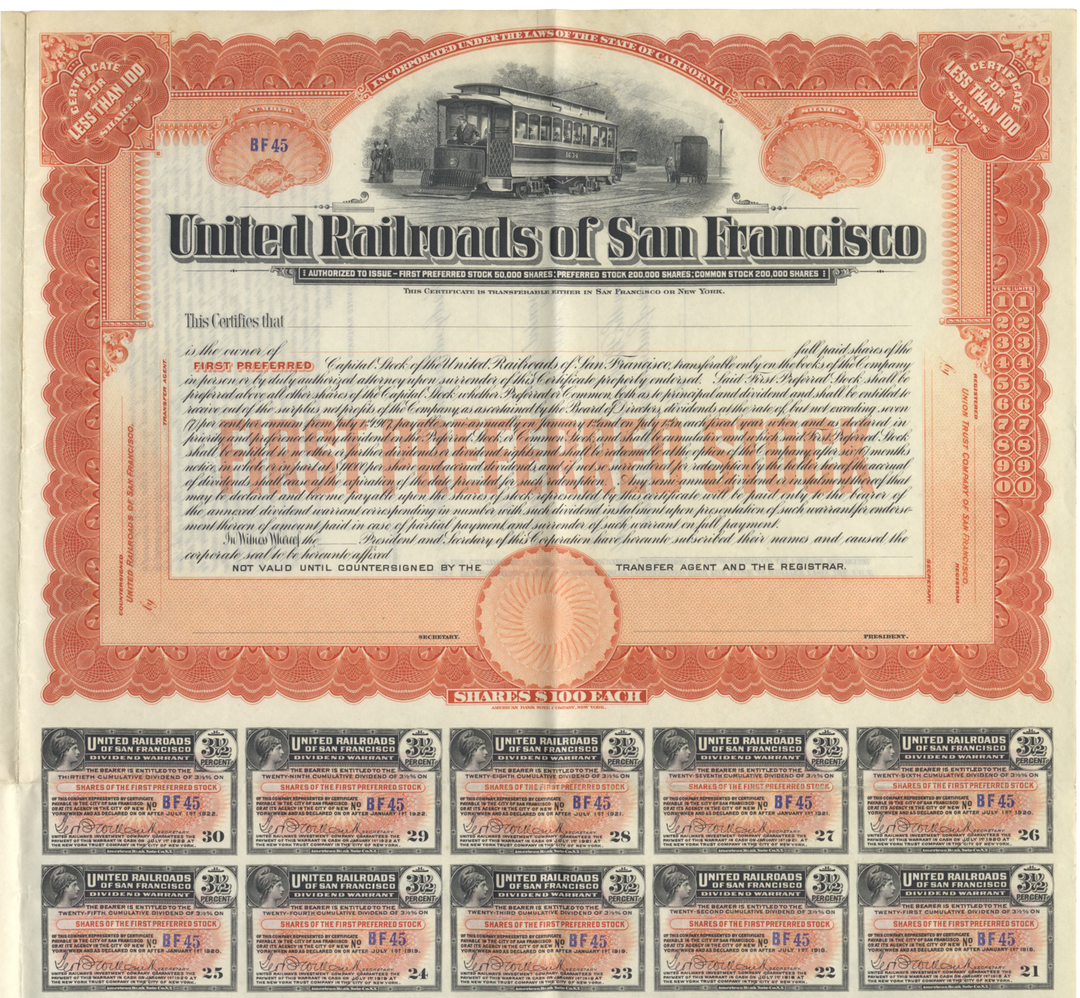 United Railroads of San Francisco Stock Certificate