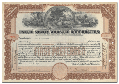 United States Worsted Corporation Stock Certificate