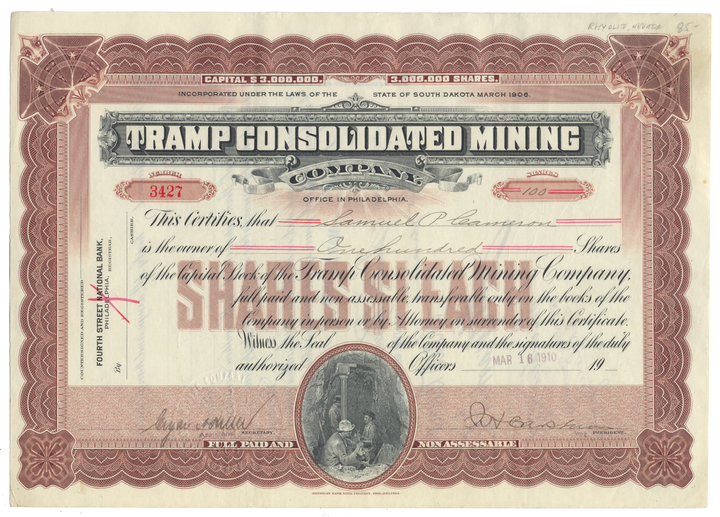 Tramp Consolidated Mining Company Stock Certificate