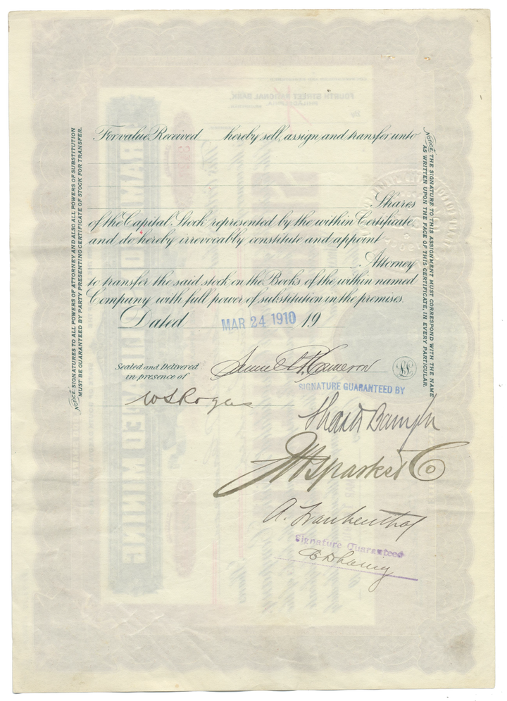 Tramp Consolidated Mining Company Stock Certificate