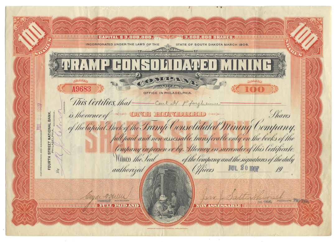 Tramp Consolidated Mining Company Stock Certificate