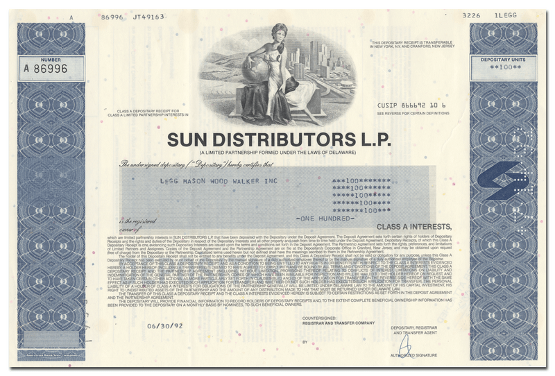 Sun Distributors L. P. Share Certificate