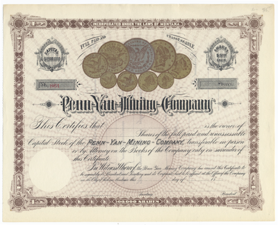 Penn Yan Mining Company Stock Certificate