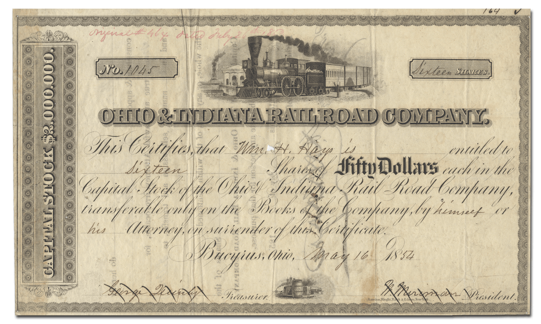 Ohio & Indiana Railroad Company Stock Certificate