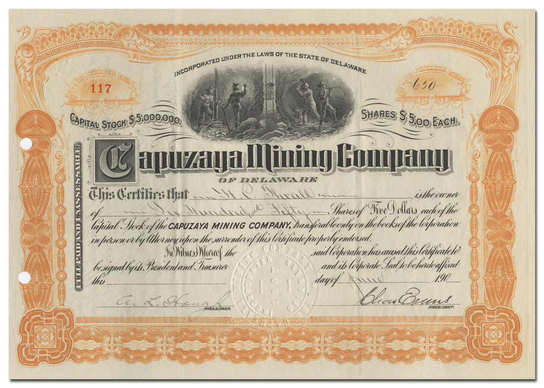 Capuzaya Mining Company Stock Certificate