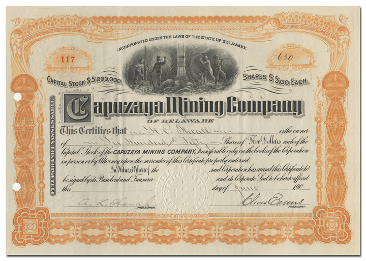 Capuzaya Mining Company Stock Certificate