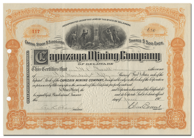 Capuzaya Mining Company Stock Certificate