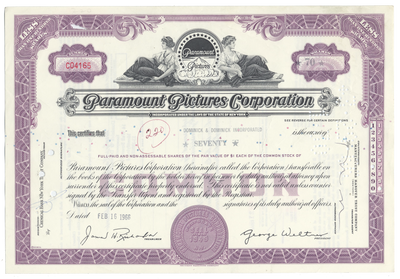 Paramount Pictures Corporation Stock Certificate
