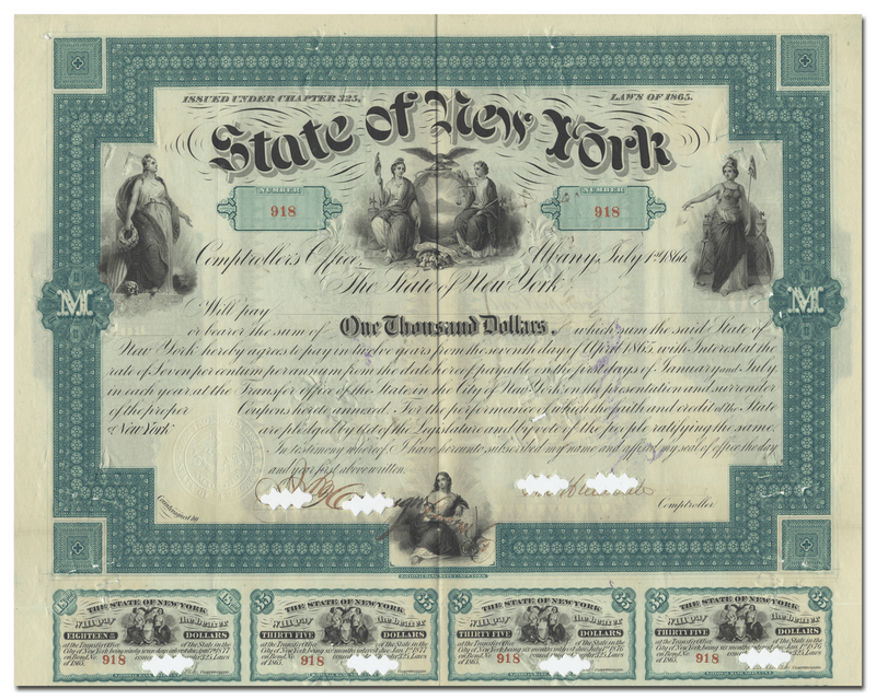State of New York Bounty Bond Certificate