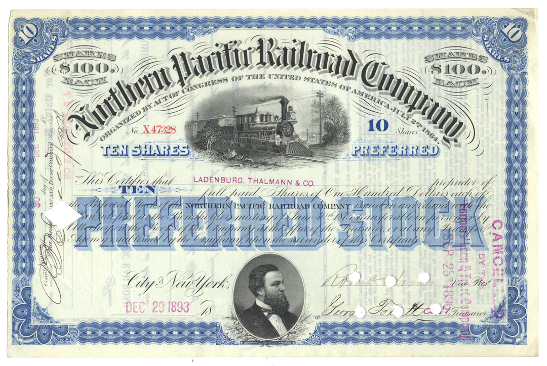 Northern Pacific Railroad Company Stock Certificate