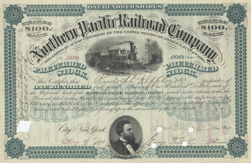 Northern Pacific Railroad Company Stock CertificateNorthern Pacific Railroad Company Stock Certificate