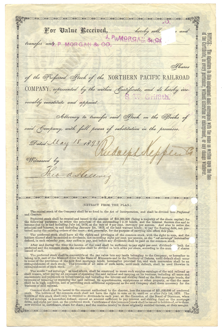 Northern Pacific Railroad Company Stock Certificate