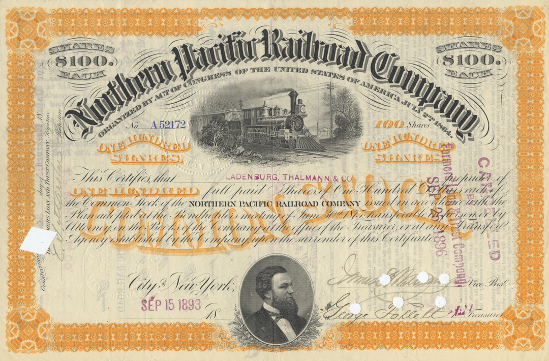 Northern Pacific Railroad Company Stock Certificate