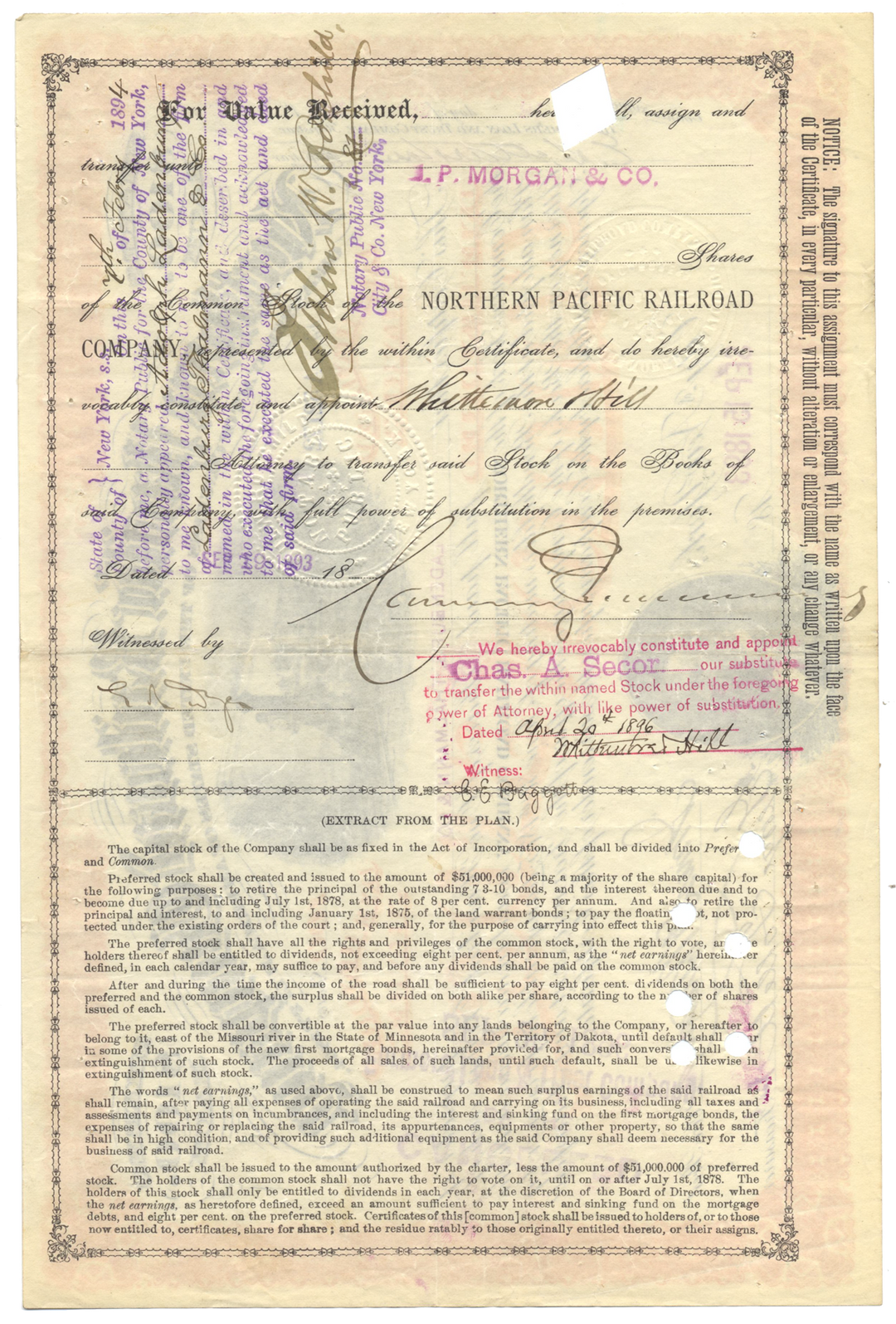 Northern Pacific Railroad Company Stock Certificate