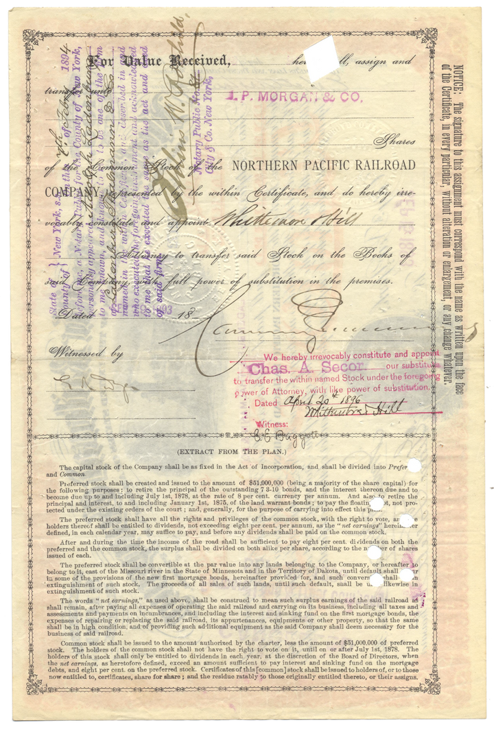 Northern Pacific Railroad Company Stock Certificate