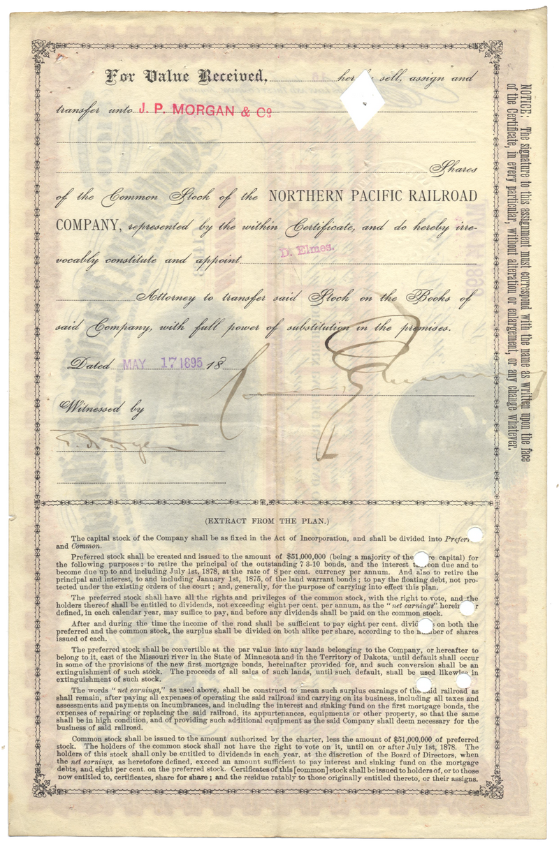 Northern Pacific Railroad Company Stock Certificate