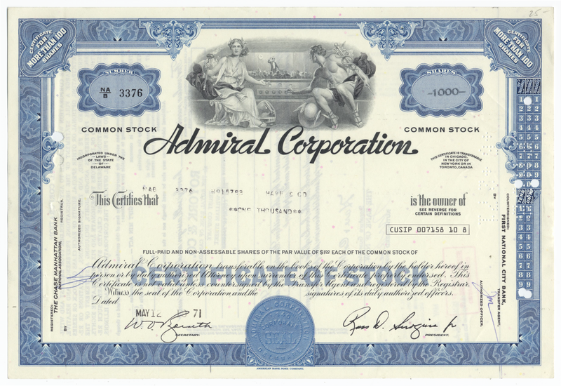 Admiral Corporation Stock Certificate