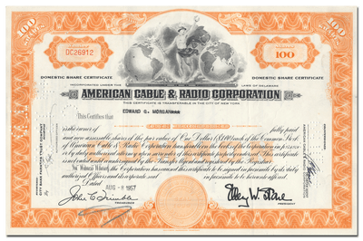 American Cable & Radio Corporation Stock Certificate